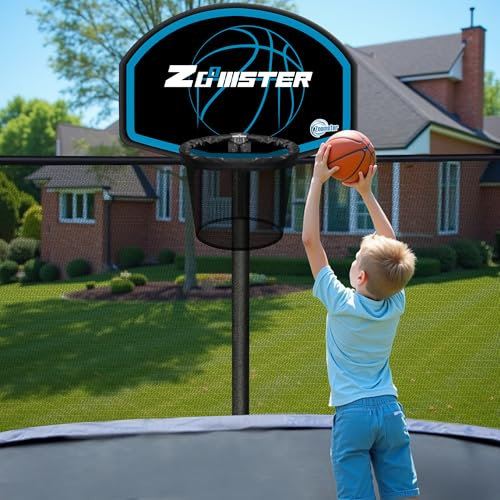 Trampolin-Basketballkorb-Befestigung, blauer Basketballkorb für Trampolin, passend für 25 mm – 38 mm gerade Stange und gebogene Stange, Mini-Ball, einfach zu installieren