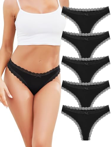 VOENXE 5 Pack Stringtrosor, Kant Tanga, Trosor Dam Flerpack String，UnderkläDer Dam,Sport Stringtrosa FöR Kvinnor,Osynliga Thong Panties Women,Seamless Underwear Tanga,SöMlöSa Damtrosor