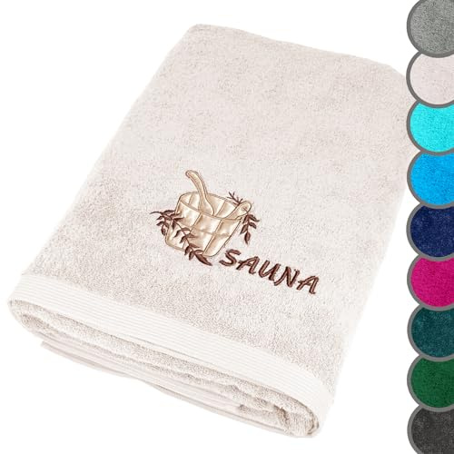 Lashuma Saunahandtuch 100x200 cm, großes XXL Badetuch in Natur | 500 gsm Frottee aus 100% Baumwolle: Saunatuch, Badehandtuch, Duschtuch und Liegetuch für Sauna, Bad & Wellness