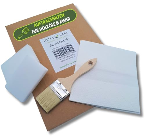 HeliaCARE Pinselset S - Pinsel Set mit Flachpinsel 50mm, 2X Auftragsschwamm & Ölsaugtuch - Hochwertiger Ölpinsel für Holzpflege - Premium Lackpinsel für Holz