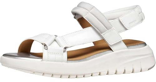Geox Sandalo da donna D FLEXTRIDE S D Wedge, bianco/grigio lt, 36 EU