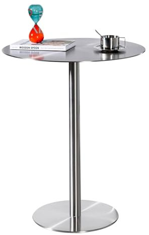 CMOLVUR Élégante table de bistrot en acier inoxydable pour jardin, terrasse, café, réception, bar, cuisine, salle à manger ou loisirs, convient également comme bureau d'appoint de canapé