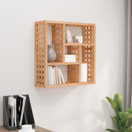 HaoChrymec Estante Flotante de Pared, Madera Maciza de Nogal con 5 Compartimentos, Diseño Moderno para Sala de Estar, Dormitorio, Oficina, Almacenamiento Decorativo, 49x15x49 cm