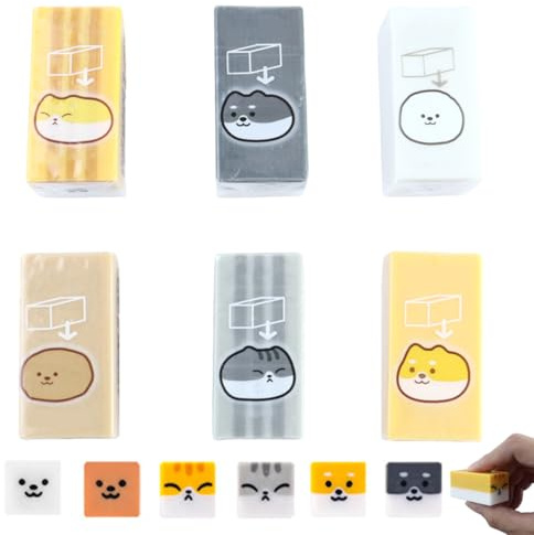 CEJAS 6 Stück Radiergummi Tiere Set, Neuheit Radiergummis in Tierform, Ausschneidbarer Radiergummi, Radierer Geschenke Klasse Belohnungen für Studenten