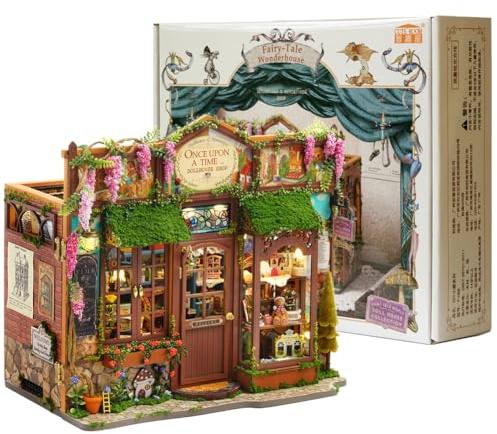 Cjeuxnr Kit de fabrication de maison de poupée miniature à faire soi-même avec lumière, style art déco, 12 x 17 x 22 cm, kit de construction créatif pour adultes (F-068-A)