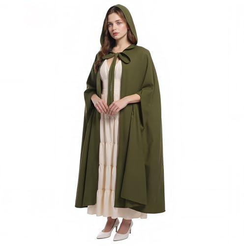 TAGVO Largo Medieval Disfraz Hombres y Mujeres, Capa Negra con Capucha - 150cm, Capa Halloween Unisex para Cosplay de Bruja Vampiro Mago, Capa de disfraz de Halloween para Carnaval