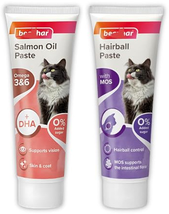 Peniche Bundle of 2 | Salmon Oil Paste for Cats (Skin & Coat Support) and Hairball Paste (Hairball Control & MOS Support) 100g Each