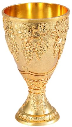 DimyFew Vintage Mittelalterlicher Kelch Trinkglas Geschnitzt Jahrestag Antik Geschenk Party Zubehör Handgefertigte Metall Tasse Dekoration, Gold
