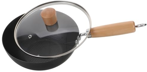 Uonlytech Wok Japonais Mini avec Couvercle Poêle à Frire Fonte sans Revêtement Chauffage Uniforme Compatible Gaz et Induction Ustensile de Cuisine Polyvalent pour Usage Domestique et