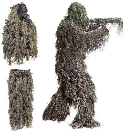 Whyzsjnclg Traje Ghillie, Traje Ghillie Camo Leafy Ropa de Caza Ligera para Hombres Poncho Transpirable para Cazadores, Francotirador Airsoft, Paintball