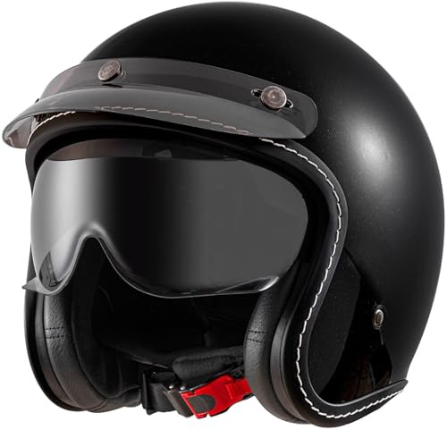 Mezzo Casco Da Motociclista Casco A Scodella Con Visiera Parasole, Vintage Caschi Moto Jet Caschi Cromwell Omologato DOT/ECE, Retrò Casco Aperto Scooter Per Donna E Uomo Adulto 5,M=57-58CM