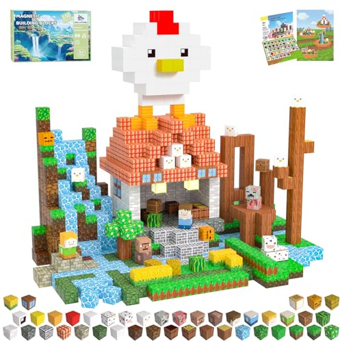 SSAWER Magnetische Bausteine,150 Teile Magnetbausteine (Hühnerstall) | Montessori Kreative Spielzeug für Junge und Mädchen ab 3 Jahren, Magnetic Building Blocks, Geschenk für Kinder, 2cm Bauklötze