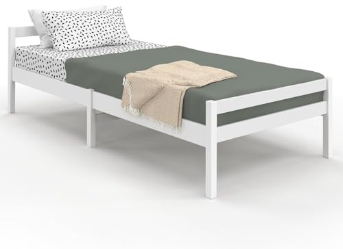 IDMarket - Letto singolo HARPER 90 x 190 cm con base in legno bianco