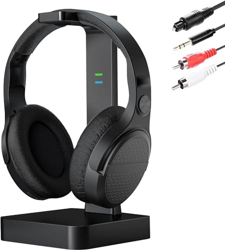 MONODEAL Casque TV sans Fil pour Television, 28 Heures de Lecture, Casque sans Fil pour TV avec Station de Charge, Aucun Décalage Audio, Plug and Play