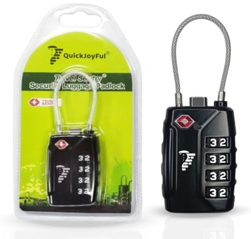 QJF Candado Maleta TSA con Combinación de 4 Dígitos – Seguridad Aprobada para Viajes – Números Blancos Grandes y de Fácil Configuración – Candado Resistente para Equipaje, Mochila y Taquilla