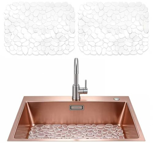 2 Pcs Clear PVC Sink Protector, 40x30cm Non-Slip Cuttable Kitchen Sink Mat