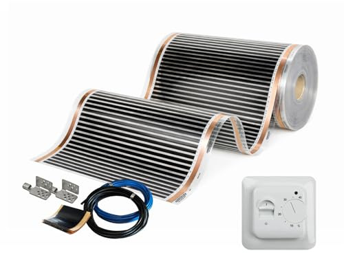 CALORIQUE NEO Pellicola riscaldante a infrarossi, riscaldamento elettrico a pavimento, 100 cm, 150 W/m², lunghezza 15,0 m², con termostato analogico BTC70, set per riscaldamento elettrico a pavimento