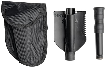 Mini Klappspaten mit Tasche, Schwarz, Carbonstahl, 40,5 cm ausgeklappt, 560 g, mit Säge und Hacke, für Camping und Outdoor