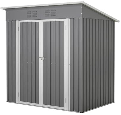 Geräteschuppen Metall 170x121x182 cm, 3,74 m³ Gerätehaus mit Pultdach, Fundament und Drehtüren, Wetterfester Gartenschuppen für Fahrrad & Gartengeräte, Grau