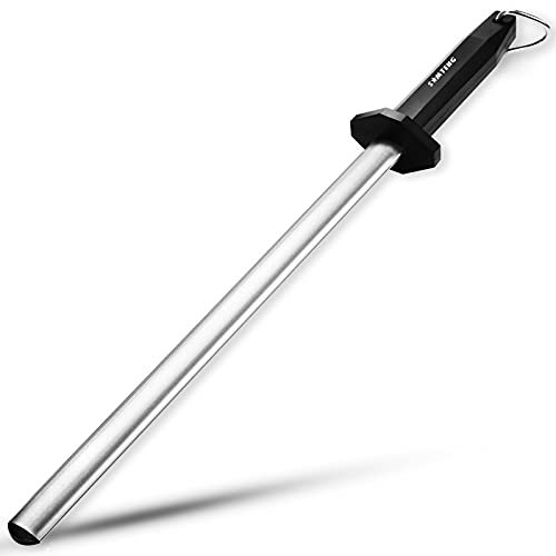 SMTENG Diamond Knife Sharpening Steel，Lightweight & Durable Oval Household Kitchen Knife Sharpening Rod or Stick，Professional Chef Honing Rod，Home Premium Kitchen Knife Sharpener Rod,12 inch