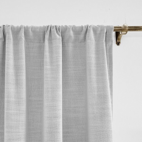 ChadMade 66W x 54L Inch Beige White Faux Linen Curtain Drapes with Blackout Lining, Rod Pocket Curtain for Sliding Glass Door Patio Door Living Room Bedroom (1 Panel) Liz Collection