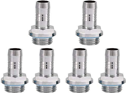 Bewinner Barb Fittings 6 PCS PC Vattenkylning Två Jet Fitting G1 / 4 Gänga Barb Röranslutning, Rostfritt stål (9mm)