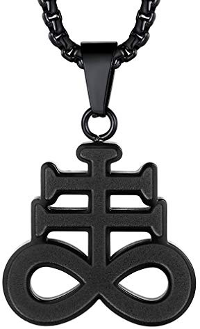FaithHeart Schwarz Satanic Leviathan-Kreuz-Schwefel-Symbol-Halskette aus Edelstahl mit rundem Anhänger Medaillon Schwarz für Mädchen und Jungen