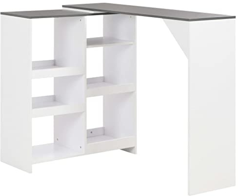 vidaXL Bartisch mit Beweglichem Regal Bartresen Stehtisch Tisch Tresentisch Bistrotisch Küchentheke Frühstückstisch Küchentisch Weiß 138x39x110cm