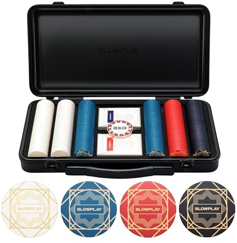 SLOWPLAY Nash Pokerset, 300 keramiska pokermarker [onumrerade] 39 mm | Texas Holdem Pokerfodral, Pokerset | med pokerkort, dealerknapp