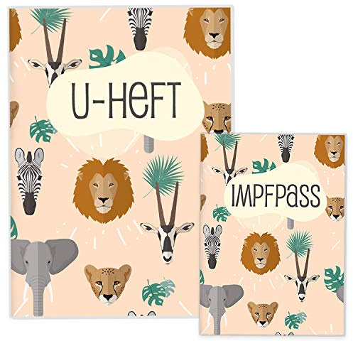 Cozy Racoon U-Heft- und Impfpasshülle | 3- teiliges Set |Hochwertige Hülle für Untersuchungsheft und Impfpass Deines Kindes | Design Safari (ohne Personalisierung)