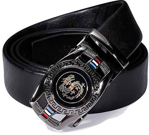 Barry.Wang Cintura a cricchetto da uomo, in vera pelle, con fibbia automatica, set regalo alla moda per uomo, A Dragon Black Nuovo, cintola 30/39,cintura 45 (115 cm)