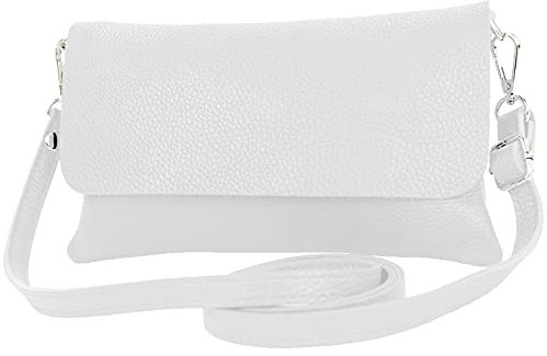modamoda de T226 Damen Leder Clutch Umhängetasche Abendtasche Small handmade in Italy, Farbe:Weiß