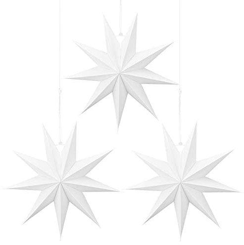 Wishstar Papiersterne Weihnachten, Faltsterne Weiß, Papierstern zum Aufhängen, Papier Weihnachtsstern, Dekostern Weihnachts für Fenstern Haus Partys Hochzeiten(3 Stück)