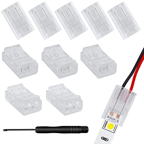 Aroidful LED Streifen Verbinder 2 Polig LED Adapter 10 Stk | Anschluss 10mm LED Strip Anschlusskabel für SMD 5050/3528 Streifen mit Schraubendreher