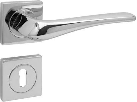 domino Türgriff Drückergarnitur BB-Buntbart Set mit quadratischen BB Rosetten Türklinke für Zimmertür, Bürotür, Kellertür & Innentür Türbeschläge aus Aluminium Chrom ADEL-QR SLIM M6