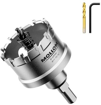 Mollom 1-15/16 (49mm) Hartmetall-Lochsäge Schwerlast mit 2 Zentrierbohrern | Industrielle Lochsägen zum Schneiden von Edelstahl, Baustahl, Eisen, Kupfer, Messing, Aluminium und Kunststoff