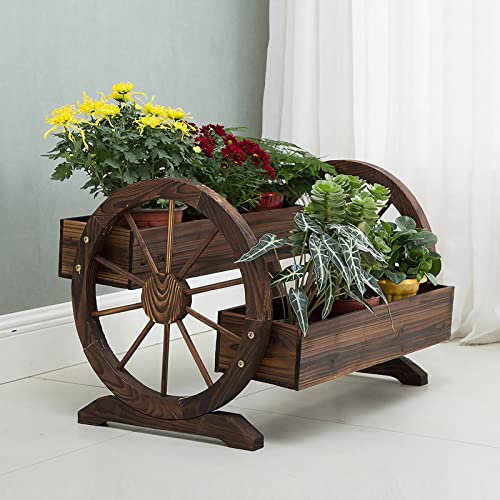 Support de Pot à Fleurs en Bois à 2 Niveaux jardinière Exposition d'échelle étagères de Rangement Jardinier, lit de Jardin surélevé for Les Herbes de légumes, Naturel