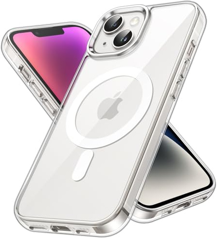 JETech Magnetische Hülle für iPhone 14 Plus, Durchsichtig | Kompatibel mit MagSafe, Stoßfeste Handyhülle, Kratzfest, Transparente Rückseite