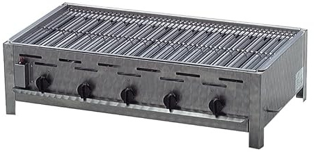 BSR-Grillen 5-flammiger Profi Gasgrill aus Edelstahl, stufenlos regelbar, Gasbräter, Gastrogrill, Gastrobräter mit Gasschlauch und Druckminderer (18,4 kW | Edelstahl Grillrost)