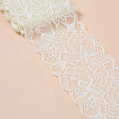 Duories 5 Yards Elastizität Spitzenbordüre Spitzenband,8cm Breite Bunte Spitzen-Blumen Borte Dekoband Zierspitze Zierband Spitzenstoff Spitzenborte für Nähen DIY Handwerk Kleidung Unterwäsche,Beige