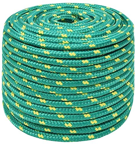 vidaXL Bootsseil Ankerleine Festmacher Tauwerk PP Leine Seil Tau Polypropylenseil Geflochten Flechtleine Grün 12mm 50m Polypropylen