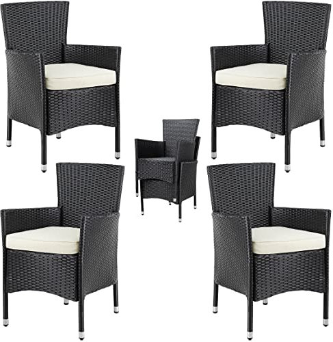 Casaria® Gartenstühle 4er Set Polyrattan Stapelbar mit Auflagen 160kg Belastbarkeit Wetterfest Outdoor Garten Terrasse Balkon Stapelstuhl Stuhl Sessel