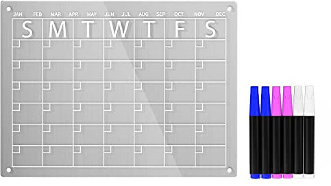 Fxndknjks 1 Set Trocken Abwischbarer Tafelkalender für Kühlschrank, 16 X 12, Klarer Trocken Abwischbarer Kalender mit 6 Markern