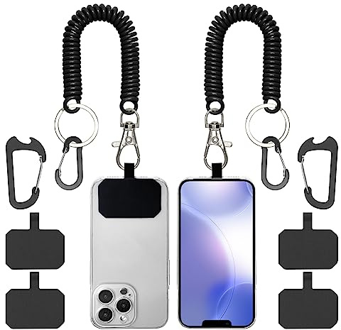 HOTEMIA Phone Tether Lanyard Anti Theft Strap with Carabiner - Anti-Drop Outdoor Accessory for Skiing, Hiking, Cycling, Fishing & Climbing - Fit Most Cell Phones (Black+Black)
