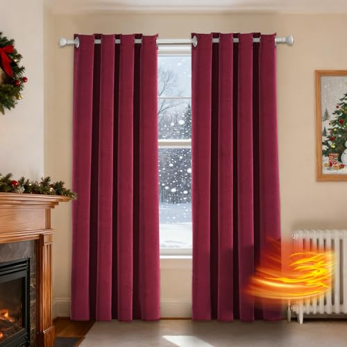 Ystyle Cortinas Terciopelo Salon, 140x225cm, Blackout y Aislantes Térmicas, Dormitorio, Acústica con Trabillas, Borgogna