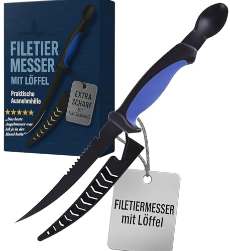Njord Kalastus 4in1 Ausnehmmesser Fisch mit Löffel als Ausnehmhilfe | Filitiermesser Scharf Fisch 15cm Klinge | Fischmesser Angelmesser Ausnehmen Messer Filiermesser Angel Messer Angeln Fischen