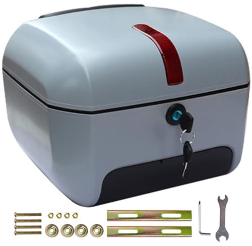 Hgjgwqh Motorcycle Scooter Top Box Tail Trunk Top Case Luggage Box, 28L Capacity, Storage Carrier Case Can Store Helmet, Universal Tail Case for Motorbike Moped Back Rear Case,Silver