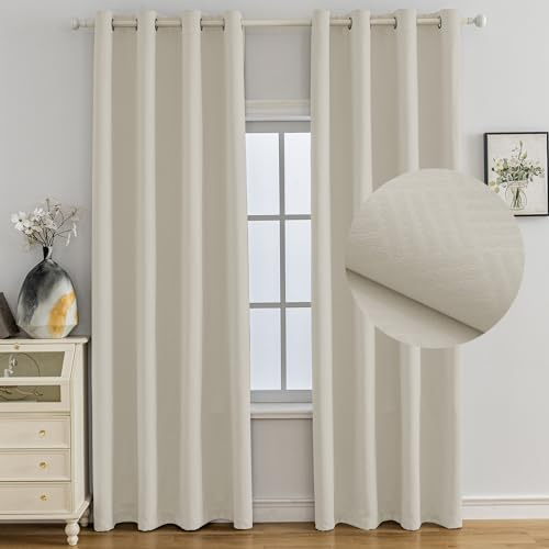 Ystyle Tende Oscuranti per Interni 2 Pezzi, 140x180 CM, Termiche Isolanti, Anti-Rumore, con Anelli, Tenda Moderna Per Camera da Letto e Soggiorno, Beige