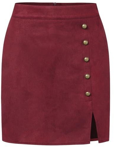 MAOAEAD Jupes en daim pour femmes taille haute mini jupes sexy couleur unie faux daim jupe automne hiver boucle en métal moulantes jupes courtes