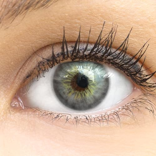 Kontaktlinsen farbig 'Madrid Gray' ohne Stärke farbige graue Monatslinsen weiche Linsen soft Hydrogel 2 Stück Farblinsen + Linsenbehälter 0.0 Dioptrien natürliche Farben Serie